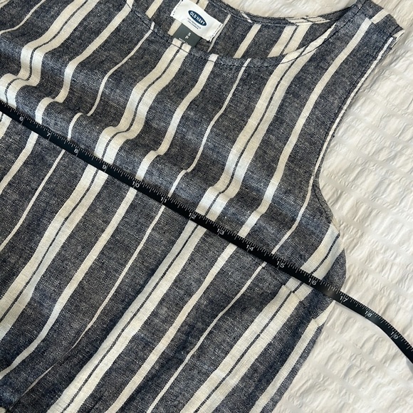 Old Navy Linen Dress Size SP Blue and White Color cinched waist striped - Picture 5 of 7